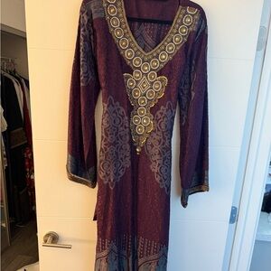 Embroidered Plum Long-Sleeve Women's Abaya Dress